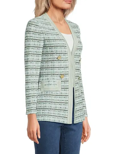 Misook Women's Plaid Textured Knit Jacket - Fresh Mint Mystic Green | Thumbnail 4 Misook Women's Plaid Textured Knit Jacket - Fresh Mint Mystic Green | Thumbnail 4
