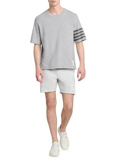 Thom Browne Men's Striped Cotton T-Shirt - Pale Grey - Size XXL | Thumbnail 2 Thom Browne Men's Striped Cotton T-Shirt - Pale Grey - Size XXL | Thumbnail 2