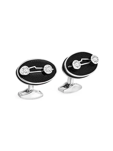 Tateossian Men's Silvertone & Enamel Racing Car Oval Cufflinks | Thumbnail 1 Tateossian Men's Silvertone & Enamel Racing Car Oval Cufflinks | Thumbnail 1