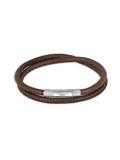 Tateossian Men's Sterling Silver & Leather Wrap Bracelet - Brown | Thumbnail 1 Tateossian Men's Sterling Silver & Leather Wrap Bracelet - Brown | Thumbnail 1
