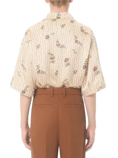 Valentino Garavani Men's Silk Bowling Shirt with Papier Floral Print | Thumbnail 4 Valentino Garavani Men's Silk Bowling Shirt with Papier Floral Print | Thumbnail 4