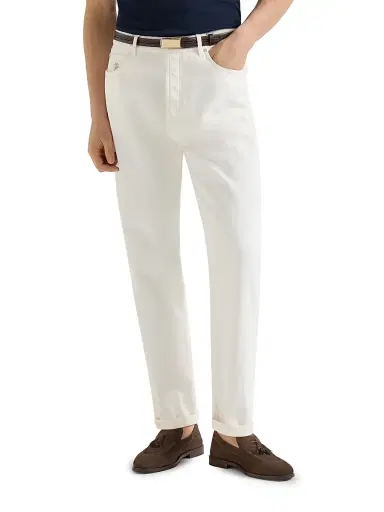 Brunello Cucinelli Men's Garment Dyed Iconic Fit Five Pocket Jeans in Denim - Snow | Thumbnail 2 Brunello Cucinelli Men's Garment Dyed Iconic Fit Five Pocket Jeans in Denim - Snow | Thumbnail 2