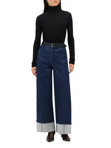 Another Tomorrow Women's Denim Cuff Pants - Rinsed | Thumbnail 2 Another Tomorrow Women's Denim Cuff Pants - Rinsed | Thumbnail 2