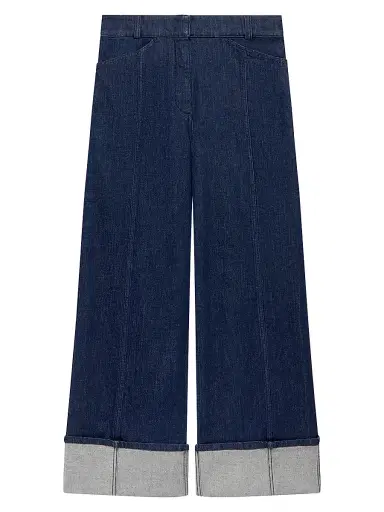 Another Tomorrow Women's Denim Cuff Pants - Rinsed | Thumbnail 1 Another Tomorrow Women's Denim Cuff Pants - Rinsed | Thumbnail 1