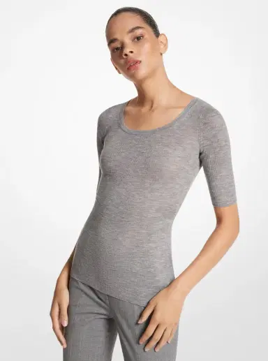 Michael Kors Collection Cashmere Three-Quarter Sleeve Sweater | Thumbnail 12 Michael Kors Collection Cashmere Three-Quarter Sleeve Sweater | Thumbnail 12