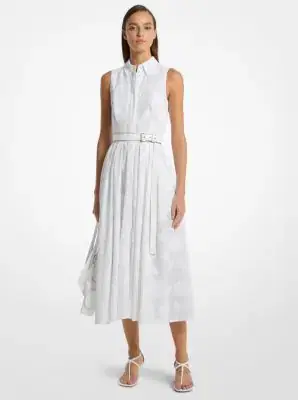 Michael Kors Collection Floral Fil Coupé Cotton Sleeveless Shirtdress | Thumbnail 3 Michael Kors Collection Floral Fil Coupé Cotton Sleeveless Shirtdress | Thumbnail 3