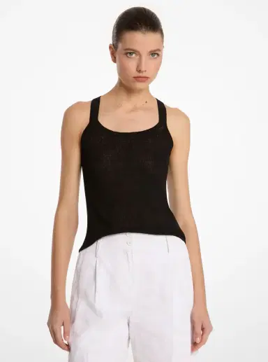 Michael Kors Collection Ribbed Superfine Linen and Cotton Blend Tank Top | Thumbnail 4 Michael Kors Collection Ribbed Superfine Linen and Cotton Blend Tank Top | Thumbnail 4