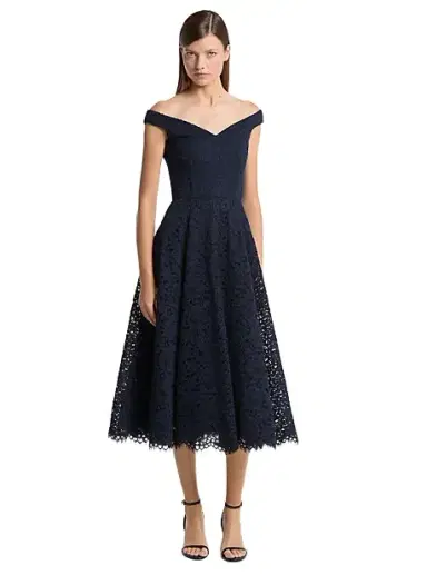 Michael Kors Collection Corded Floral Lace Portrait-Neck Dress | Thumbnail 1 Michael Kors Collection Corded Floral Lace Portrait-Neck Dress | Thumbnail 1