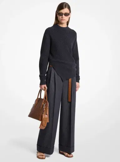 Michael Kors Collection Ribbed Cashmere Bias Hem Sweater | Thumbnail 4 Michael Kors Collection Ribbed Cashmere Bias Hem Sweater | Thumbnail 4