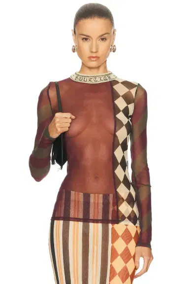 Jean Paul Gaultier Mesh Patchwork Long Sleeve Top | Thumbnail 1 Jean Paul Gaultier Mesh Patchwork Long Sleeve Top | Thumbnail 1