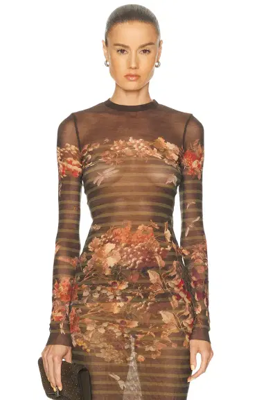 Jean Paul Gaultier Mesh Printed Marinière Grape Long Sleeve Tee | Thumbnail 1 Jean Paul Gaultier Mesh Printed Marinière Grape Long Sleeve Tee | Thumbnail 1