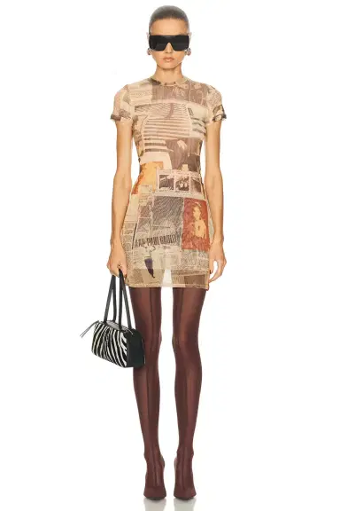 Jean Paul Gaultier Mesh Printed Journal Short Dress | Thumbnail 1 Jean Paul Gaultier Mesh Printed Journal Short Dress | Thumbnail 1