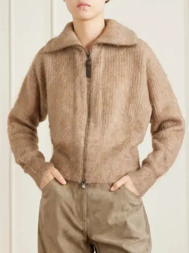 Brunello Cucinelli Ribbed Brushed-knit Zip-up Cardigan | Thumbnail 3 Brunello Cucinelli Ribbed Brushed-knit Zip-up Cardigan | Thumbnail 3
