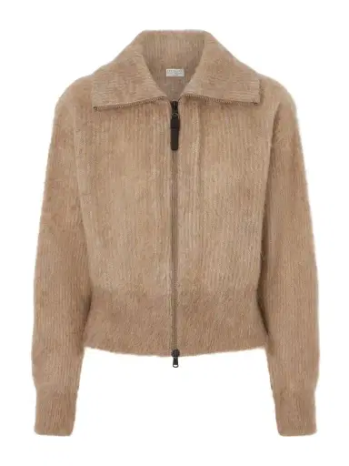 Brunello Cucinelli Ribbed Brushed-knit Zip-up Cardigan | Thumbnail 1 Brunello Cucinelli Ribbed Brushed-knit Zip-up Cardigan | Thumbnail 1