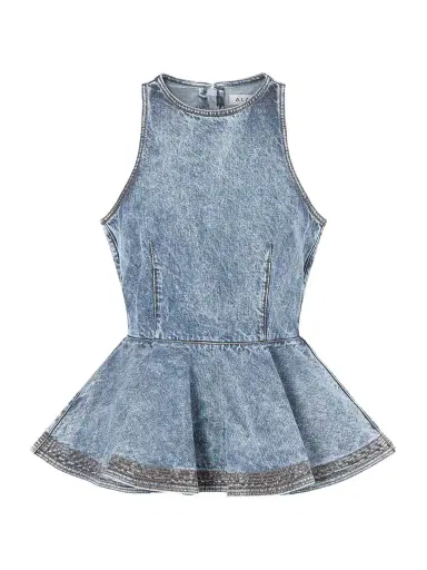 Alaïa Denim Peplum Top | Thumbnail 1 Alaïa Denim Peplum Top | Thumbnail 1