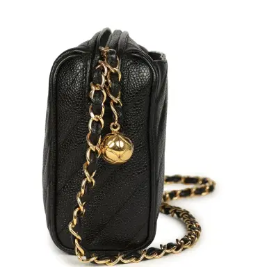 Chanel Vintage Chanel Mini Diagonal Quilted Camera Bag Black Caviar Gold Hardware | Thumbnail 3 Chanel Vintage Chanel Mini Diagonal Quilted Camera Bag Black Caviar Gold Hardware | Thumbnail 3