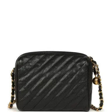 Chanel Vintage Chanel Mini Diagonal Quilted Camera Bag Black Caviar Gold Hardware | Thumbnail 4 Chanel Vintage Chanel Mini Diagonal Quilted Camera Bag Black Caviar Gold Hardware | Thumbnail 4