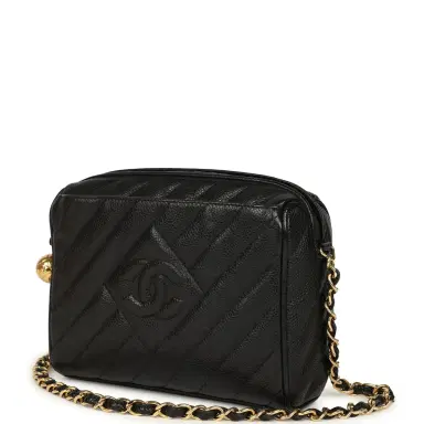 Chanel Vintage Chanel Mini Diagonal Quilted Camera Bag Black Caviar Gold Hardware | Thumbnail 5 Chanel Vintage Chanel Mini Diagonal Quilted Camera Bag Black Caviar Gold Hardware | Thumbnail 5
