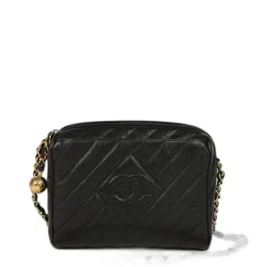 Chanel Vintage Chanel Mini Diagonal Quilted Camera Bag Black Caviar Gold Hardware | Thumbnail 1 Chanel Vintage Chanel Mini Diagonal Quilted Camera Bag Black Caviar Gold Hardware | Thumbnail 1