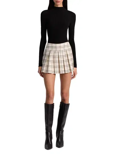 ALICE + OLIVIA Women's Emilie Check Pleated Skort - Cool Girl Plaid | Thumbnail 2 ALICE + OLIVIA Women's Emilie Check Pleated Skort - Cool Girl Plaid | Thumbnail 2