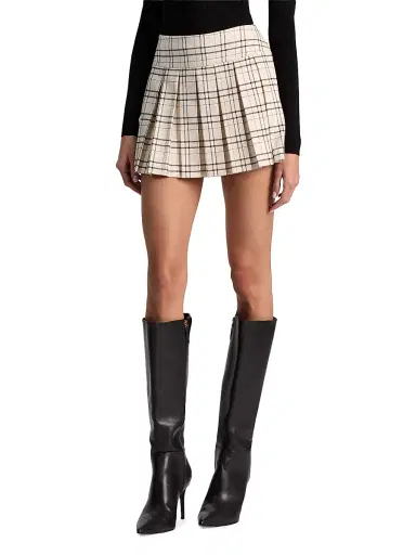 ALICE + OLIVIA Women's Emilie Check Pleated Skort - Cool Girl Plaid | Thumbnail 4 ALICE + OLIVIA Women's Emilie Check Pleated Skort - Cool Girl Plaid | Thumbnail 4
