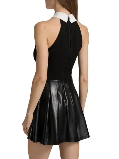 Alice + Olivia Women's Tate Faux Leather Sleeveless Polo Mini Shirtdress - Black Off White | Thumbnail 5 Alice + Olivia Women's Tate Faux Leather Sleeveless Polo Mini Shirtdress - Black Off White | Thumbnail 5