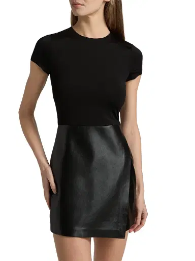 ALICE + OLIVIA Women's Sabine Mixed-Media Short-Sleeve Minidress - Black | Thumbnail 3 ALICE + OLIVIA Women's Sabine Mixed-Media Short-Sleeve Minidress - Black | Thumbnail 3