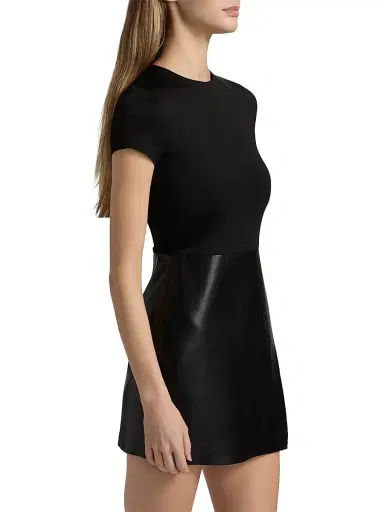 ALICE + OLIVIA Women's Sabine Mixed-Media Short-Sleeve Minidress - Black | Thumbnail 4 ALICE + OLIVIA Women's Sabine Mixed-Media Short-Sleeve Minidress - Black | Thumbnail 4