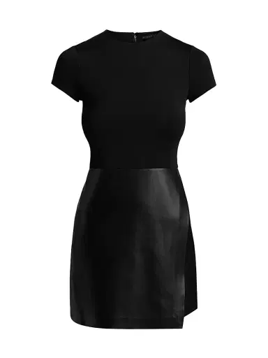 ALICE + OLIVIA Women's Sabine Mixed-Media Short-Sleeve Minidress - Black | Thumbnail 1 ALICE + OLIVIA Women's Sabine Mixed-Media Short-Sleeve Minidress - Black | Thumbnail 1