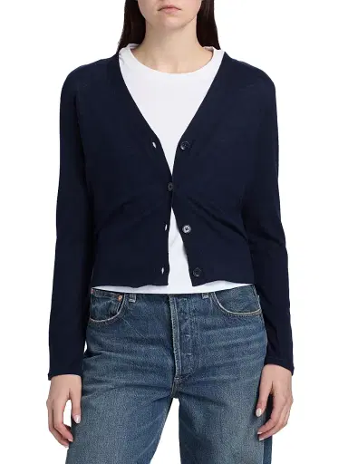 Majestic Filatures Women's Fitted V-Neck Cardigan - Marine | Thumbnail 3 Majestic Filatures Women's Fitted V-Neck Cardigan - Marine | Thumbnail 3