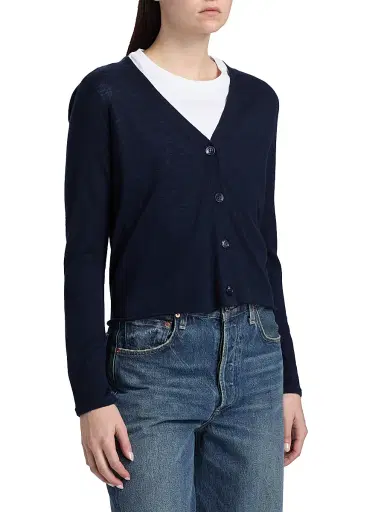 Majestic Filatures Women's Fitted V-Neck Cardigan - Marine | Thumbnail 4 Majestic Filatures Women's Fitted V-Neck Cardigan - Marine | Thumbnail 4