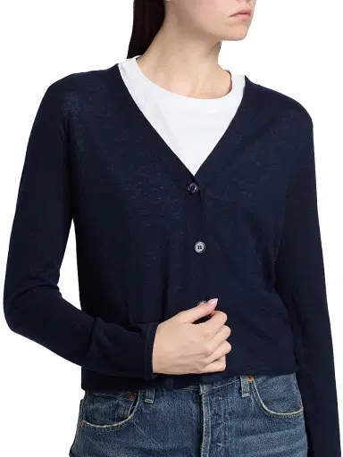 Majestic Filatures Women's Fitted V-Neck Cardigan - Marine | Thumbnail 6 Majestic Filatures Women's Fitted V-Neck Cardigan - Marine | Thumbnail 6