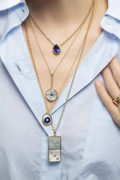 Retrouvaí Lapis Diamond Midi Compass Sling Pendant Necklace | Thumbnail 4 Retrouvaí Lapis Diamond Midi Compass Sling Pendant Necklace | Thumbnail 4