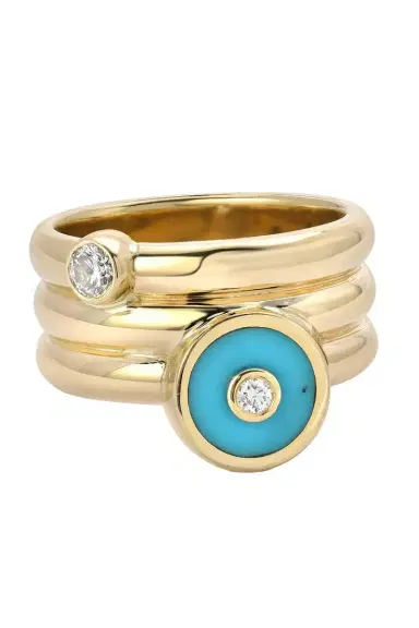 Retrouvaí Turquoise Diamond Triple Coil Pinky Ring | Thumbnail 1 Retrouvaí Turquoise Diamond Triple Coil Pinky Ring | Thumbnail 1