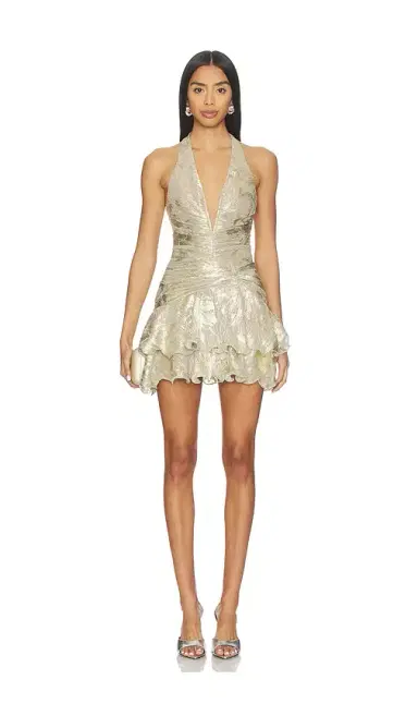 PatBO Golden Dust Lurex Plunge Mini Dress | Thumbnail 1 PatBO Golden Dust Lurex Plunge Mini Dress | Thumbnail 1