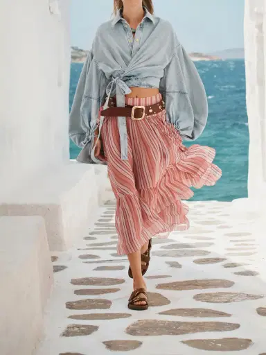 Zimmermann Rebellion Bohemian Asymmetric Tiered Striped Georgette Skirt | Thumbnail 6 Zimmermann Rebellion Bohemian Asymmetric Tiered Striped Georgette Skirt | Thumbnail 6