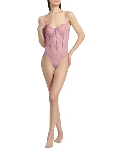 Kiki de Montparnasse Women's Merci Beaucoup Laced One-Piece Bodysuit - Mauve | Thumbnail 2 Kiki de Montparnasse Women's Merci Beaucoup Laced One-Piece Bodysuit - Mauve | Thumbnail 2