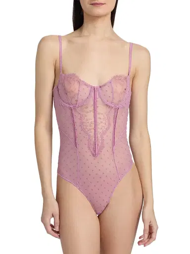 Kiki de Montparnasse Women's Merci Beaucoup Laced One-Piece Bodysuit - Mauve | Thumbnail 3 Kiki de Montparnasse Women's Merci Beaucoup Laced One-Piece Bodysuit - Mauve | Thumbnail 3