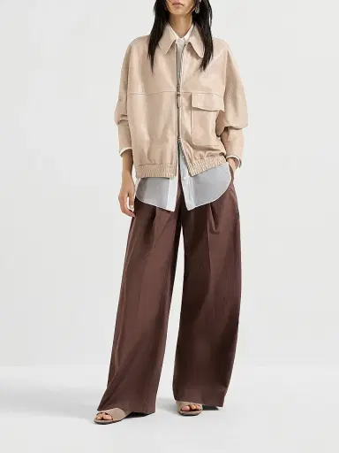 Brunello Cucinelli Women's Glossy Nappa Leather Outerwear Jacket with Monili - Beige - Size 0 | Thumbnail 6 Brunello Cucinelli Women's Glossy Nappa Leather Outerwear Jacket with Monili - Beige - Size 0 | Thumbnail 6
