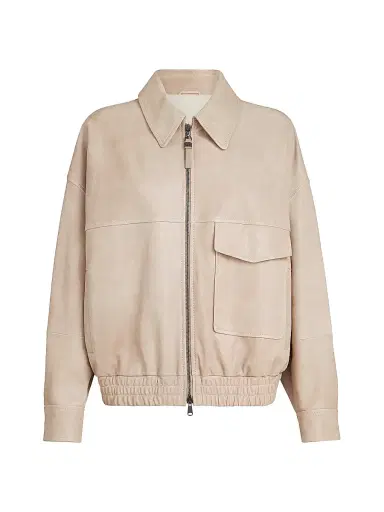 Brunello Cucinelli Women's Glossy Nappa Leather Outerwear Jacket with Monili - Beige - Size 0 | Thumbnail 1 Brunello Cucinelli Women's Glossy Nappa Leather Outerwear Jacket with Monili - Beige - Size 0 | Thumbnail 1
