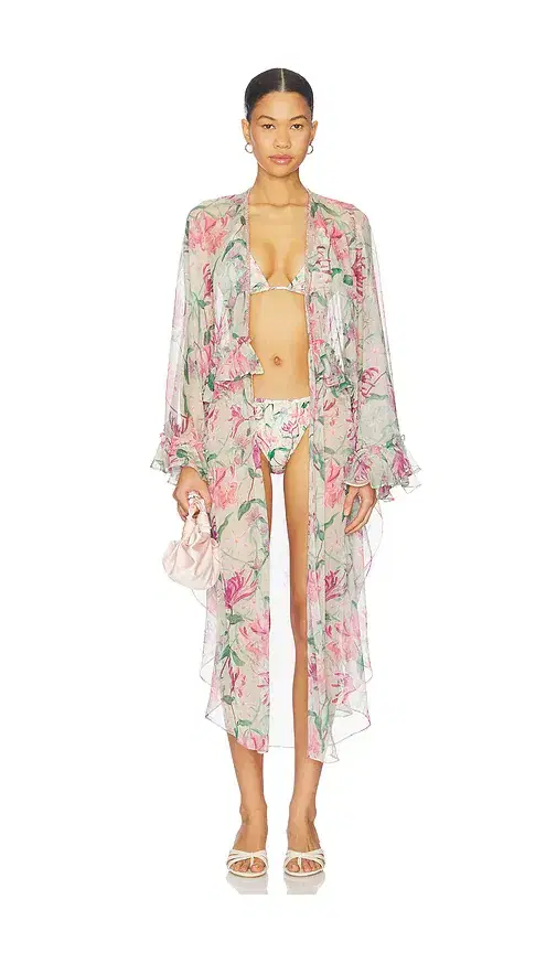 Honey Flower Long Robe Cover Up Honey Flower Long Robe Cover Up