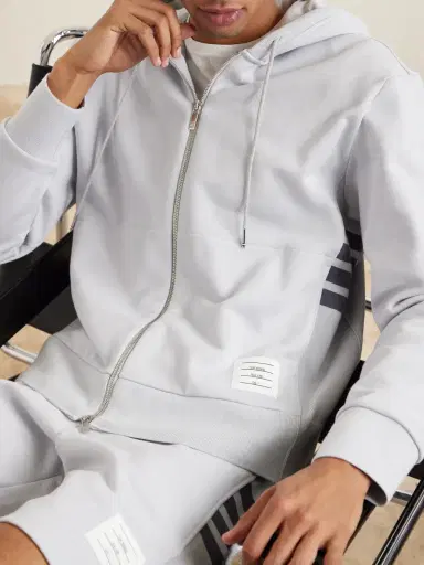 Thom Browne Striped Colour-Block Cotton-Jersey Zip-Up Hoodie - Men | Thumbnail 4 Thom Browne Striped Colour-Block Cotton-Jersey Zip-Up Hoodie - Men | Thumbnail 4