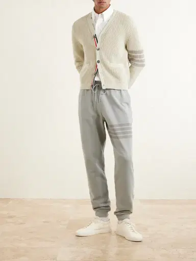 Thom Browne Straight-Leg Striped Cotton-Jersey Sweatpants - Men | Thumbnail 2 Thom Browne Straight-Leg Striped Cotton-Jersey Sweatpants - Men | Thumbnail 2