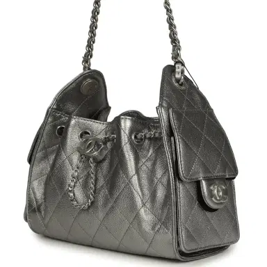 Chanel Chanel Mini 25 Hobo Bag Anthracite Metallic Caviar Silver Hardware | Thumbnail 5 Chanel Chanel Mini 25 Hobo Bag Anthracite Metallic Caviar Silver Hardware | Thumbnail 5