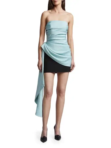 BCBGMAXAZRIA Women's Effie Waist-Sash Draped Minidress - Robin Egg Black | Thumbnail 2 BCBGMAXAZRIA Women's Effie Waist-Sash Draped Minidress - Robin Egg Black | Thumbnail 2