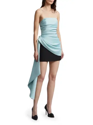 BCBGMAXAZRIA Women's Effie Waist-Sash Draped Minidress - Robin Egg Black | Thumbnail 3 BCBGMAXAZRIA Women's Effie Waist-Sash Draped Minidress - Robin Egg Black | Thumbnail 3
