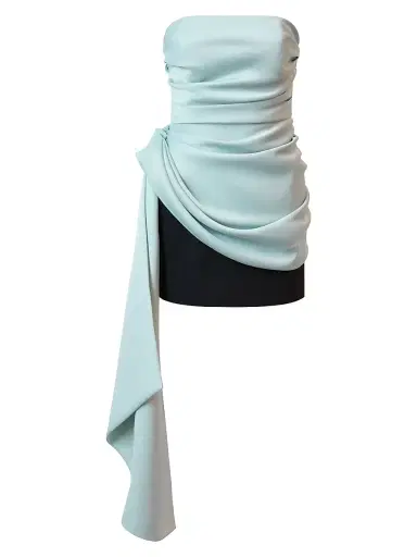 BCBGMAXAZRIA Women's Effie Waist-Sash Draped Minidress - Robin Egg Black | Thumbnail 1 BCBGMAXAZRIA Women's Effie Waist-Sash Draped Minidress - Robin Egg Black | Thumbnail 1
