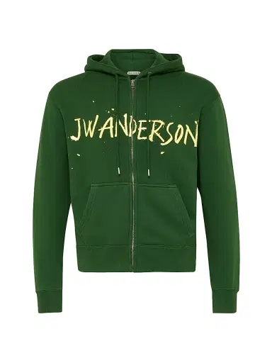 JW Anderson Men's Printed Zip-Up Hoodie - Green | Thumbnail 1 JW Anderson Men's Printed Zip-Up Hoodie - Green | Thumbnail 1