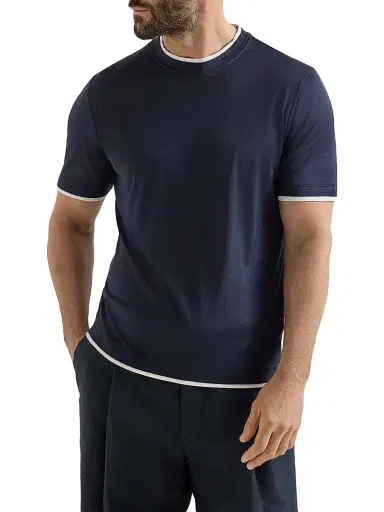 Brunello Cucinelli Men's Silk and Cotton Jersey Crew Neck T-Shirt - Cobalt | Thumbnail 2 Brunello Cucinelli Men's Silk and Cotton Jersey Crew Neck T-Shirt - Cobalt | Thumbnail 2