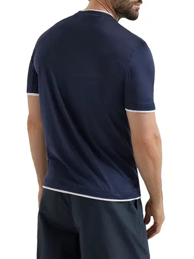 Brunello Cucinelli Men's Silk and Cotton Jersey Crew Neck T-Shirt - Cobalt | Thumbnail 3 Brunello Cucinelli Men's Silk and Cotton Jersey Crew Neck T-Shirt - Cobalt | Thumbnail 3